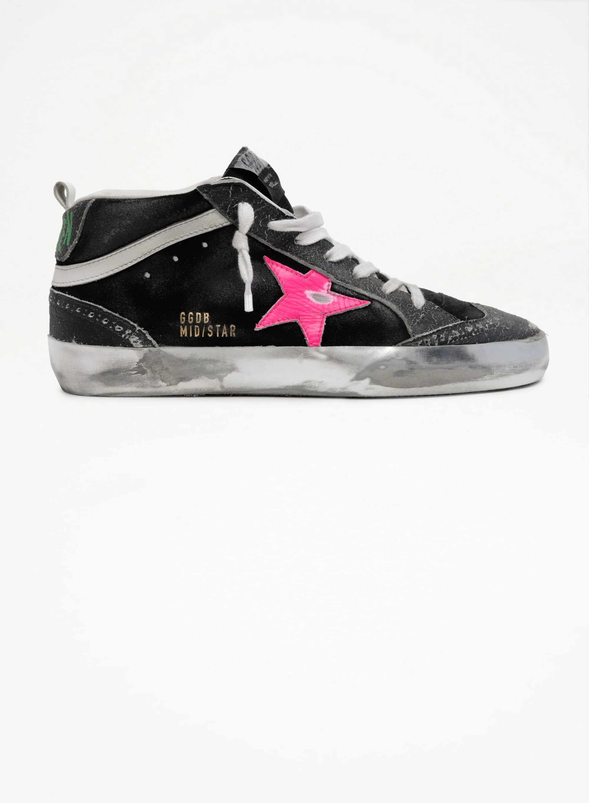 Women | Mid Star Sneakers Black Suede with Crackle Leather Details | Black x Pink Fluo x White - Image 3