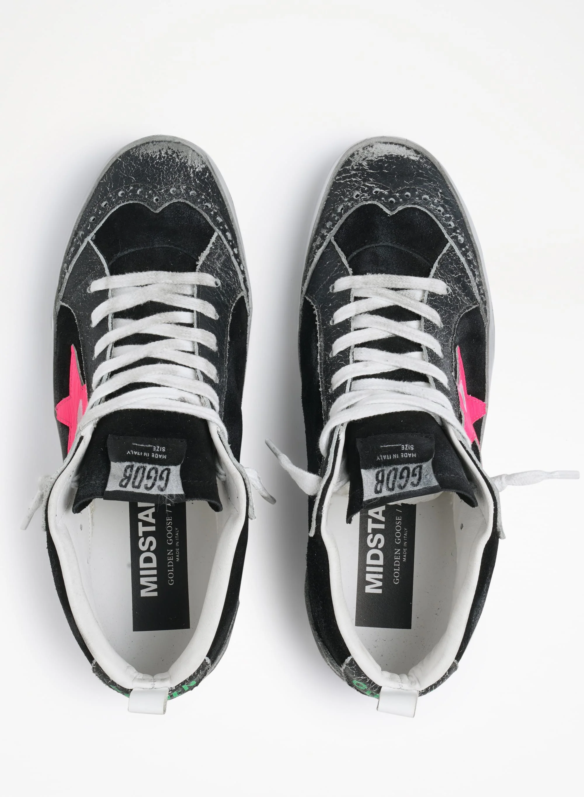 Women | Mid Star Sneakers Black Suede with Crackle Leather Details | Black x Pink Fluo x White - Image 9