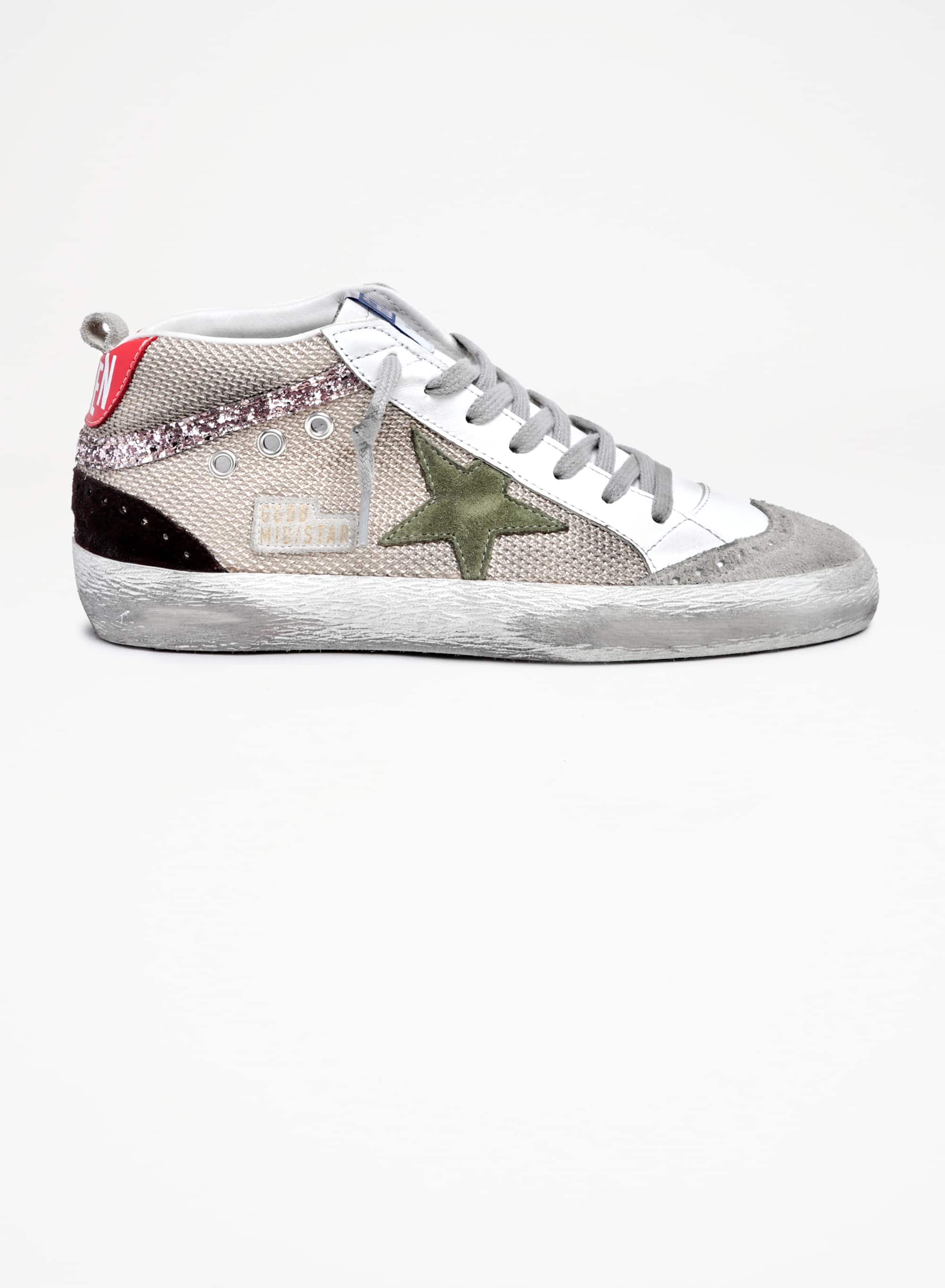 Women | Mid Star Sneakers Cream-Colored Mesh with Suede & Glitter Details | Cream x Ice x Light Army x Brown x Pink - Image 8