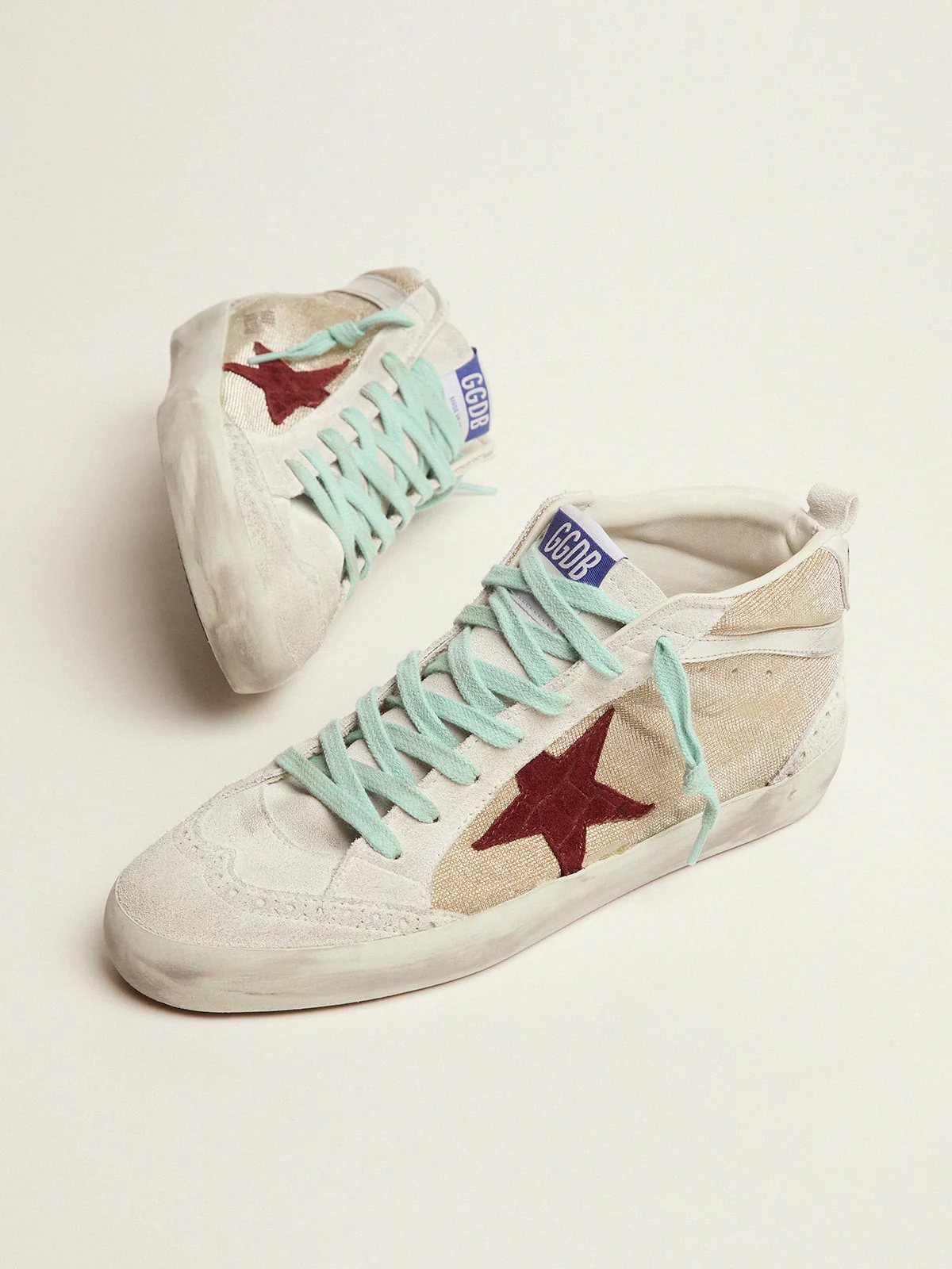 Women | Mid Star Sneakers Gold Suede with Red Cocco Print Leather Star & Laminated Wave | Gold x Ice x Brown x Silver - Image 3