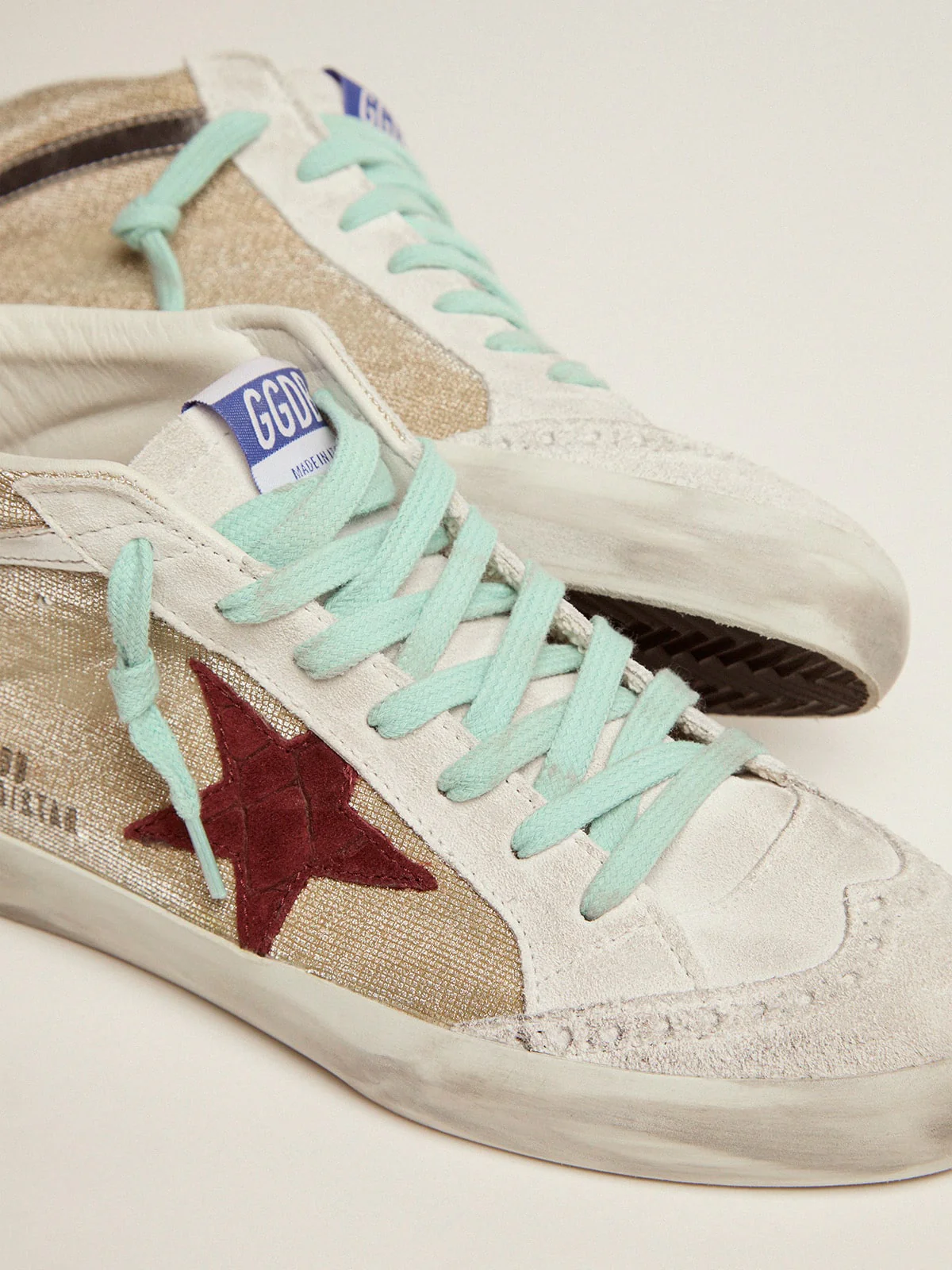 Women | Mid Star Sneakers Gold Suede with Red Cocco Print Leather Star & Laminated Wave | Gold x Ice x Brown x Silver - Image 6