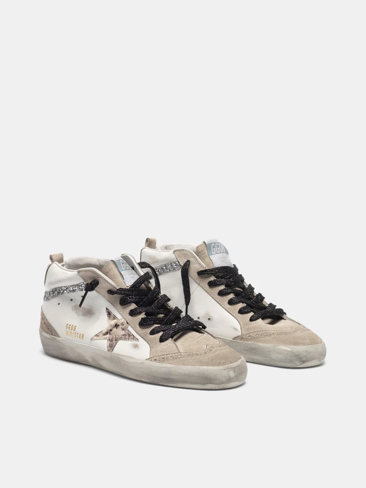 Women | Mid-Star Sneakers Leather with Snakeskin-Print Star & Glitter Inserts - Image 2