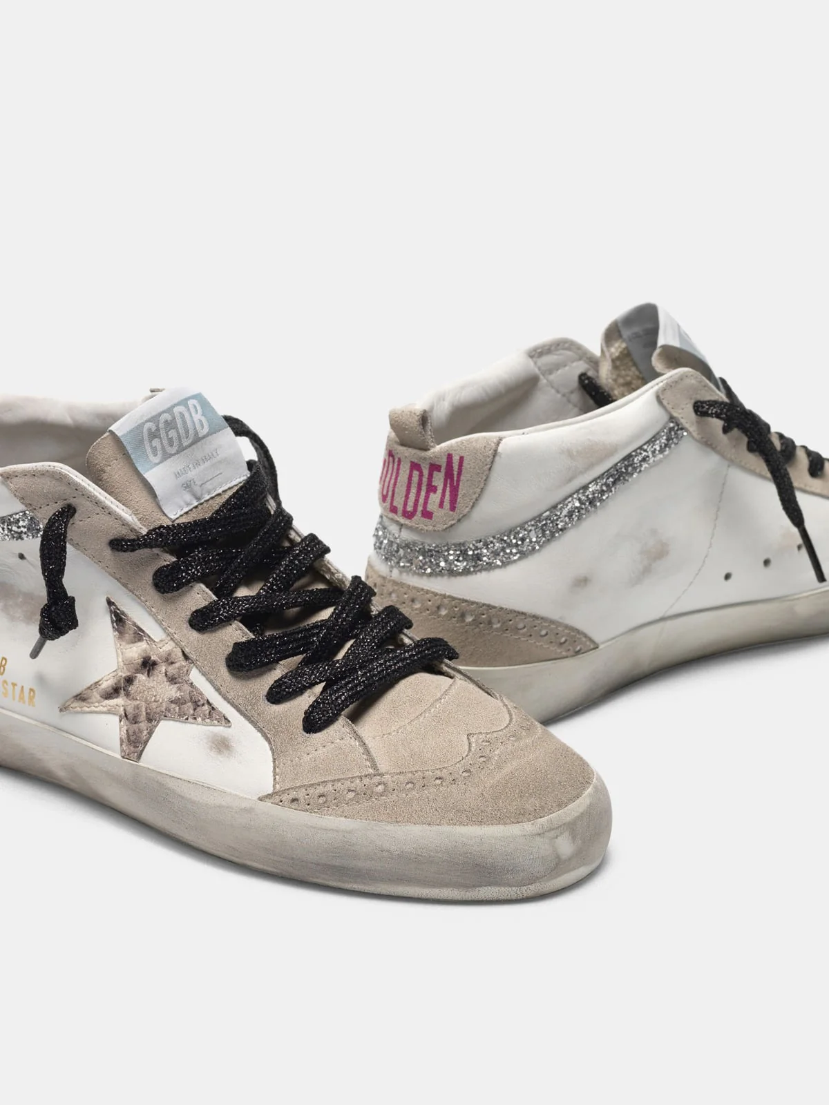 Women | Mid-Star Sneakers Leather with Snakeskin-Print Star & Glitter Inserts - Image 5