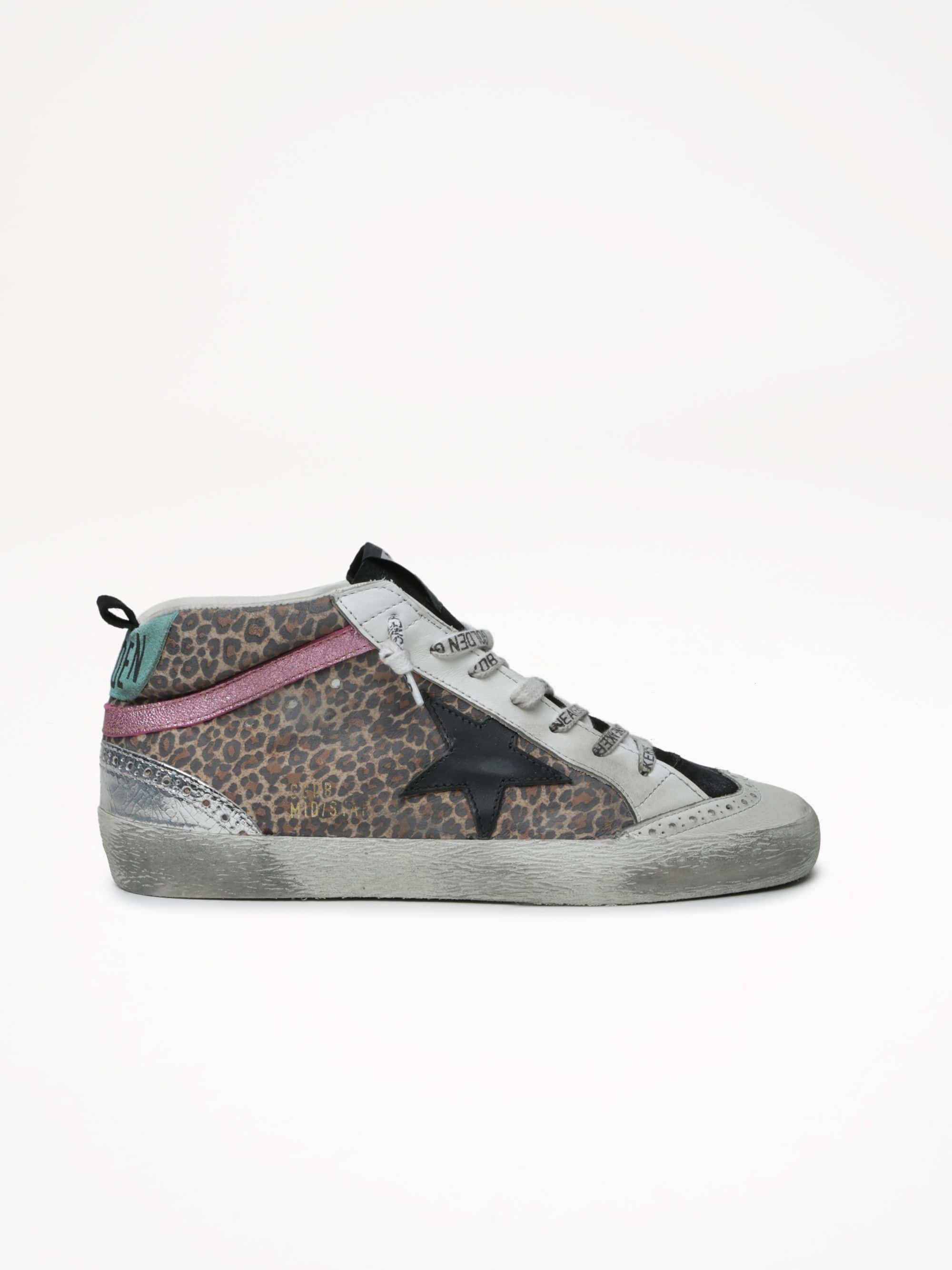 Women | Mid Star Sneakers Leo Print Leather with Black Star & Laminated Flash | Beige Brown Leo x Black x Ice x Aquamarine x Silver - Image 2