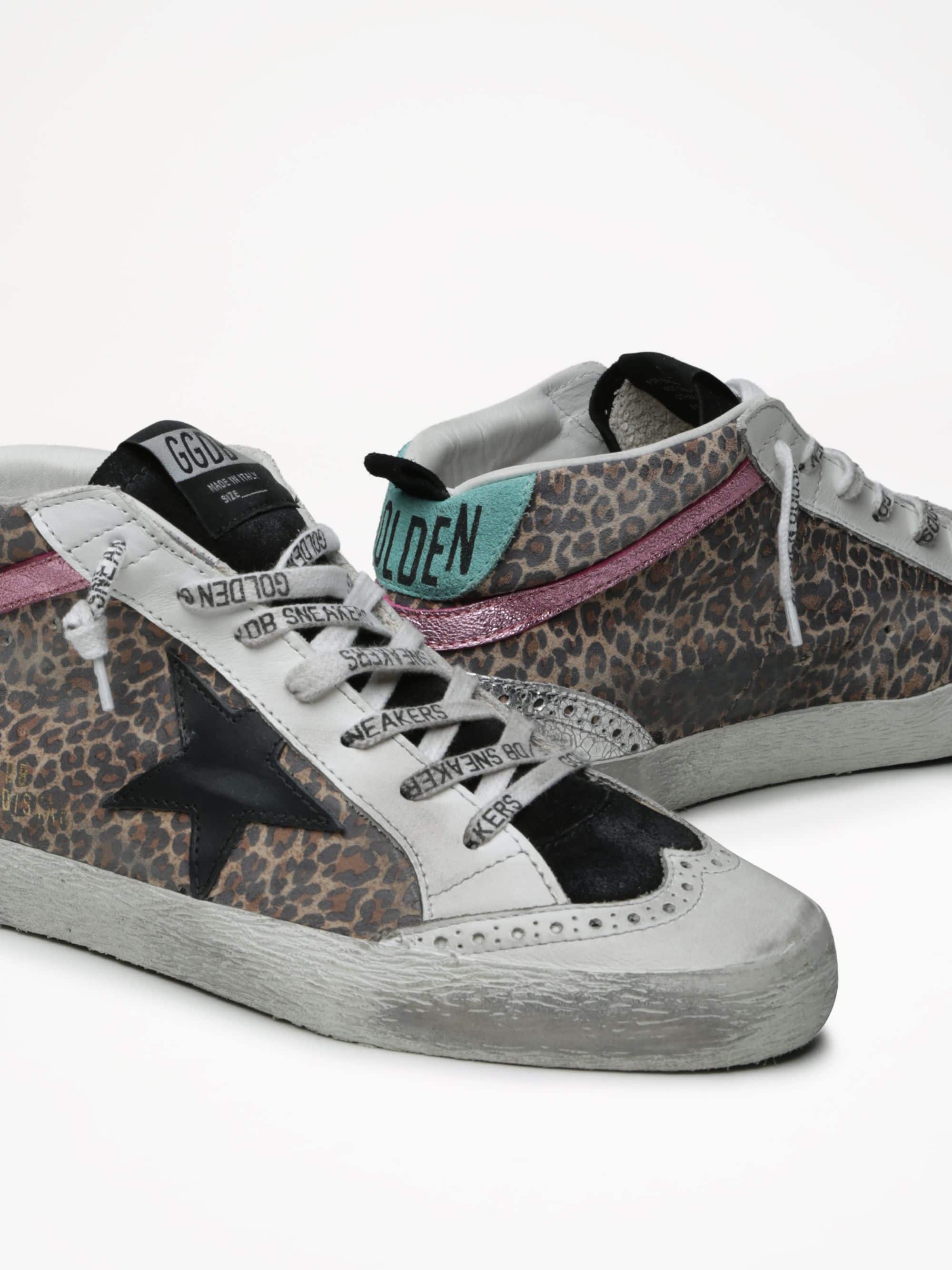 Women | Mid Star Sneakers Leo Print Leather with Black Star & Laminated Flash | Beige Brown Leo x Black x Ice x Aquamarine x Silver - Image 3