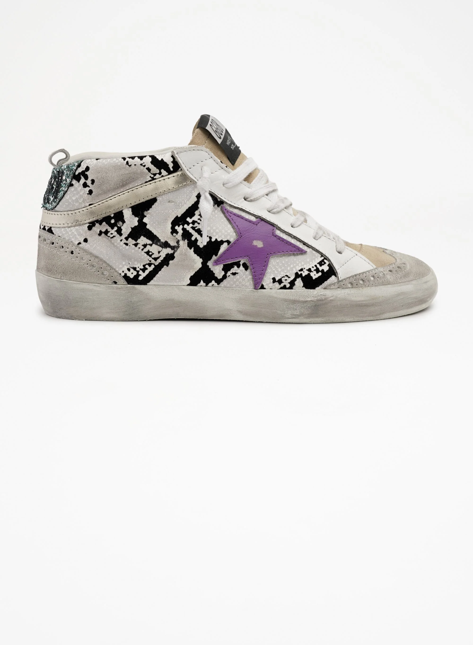 Women | Mid Star Sneakers Snake Print Leather with Purple Star | Grey Phyton x Ice x Cappuccino x Purple x Platinum - Image 2