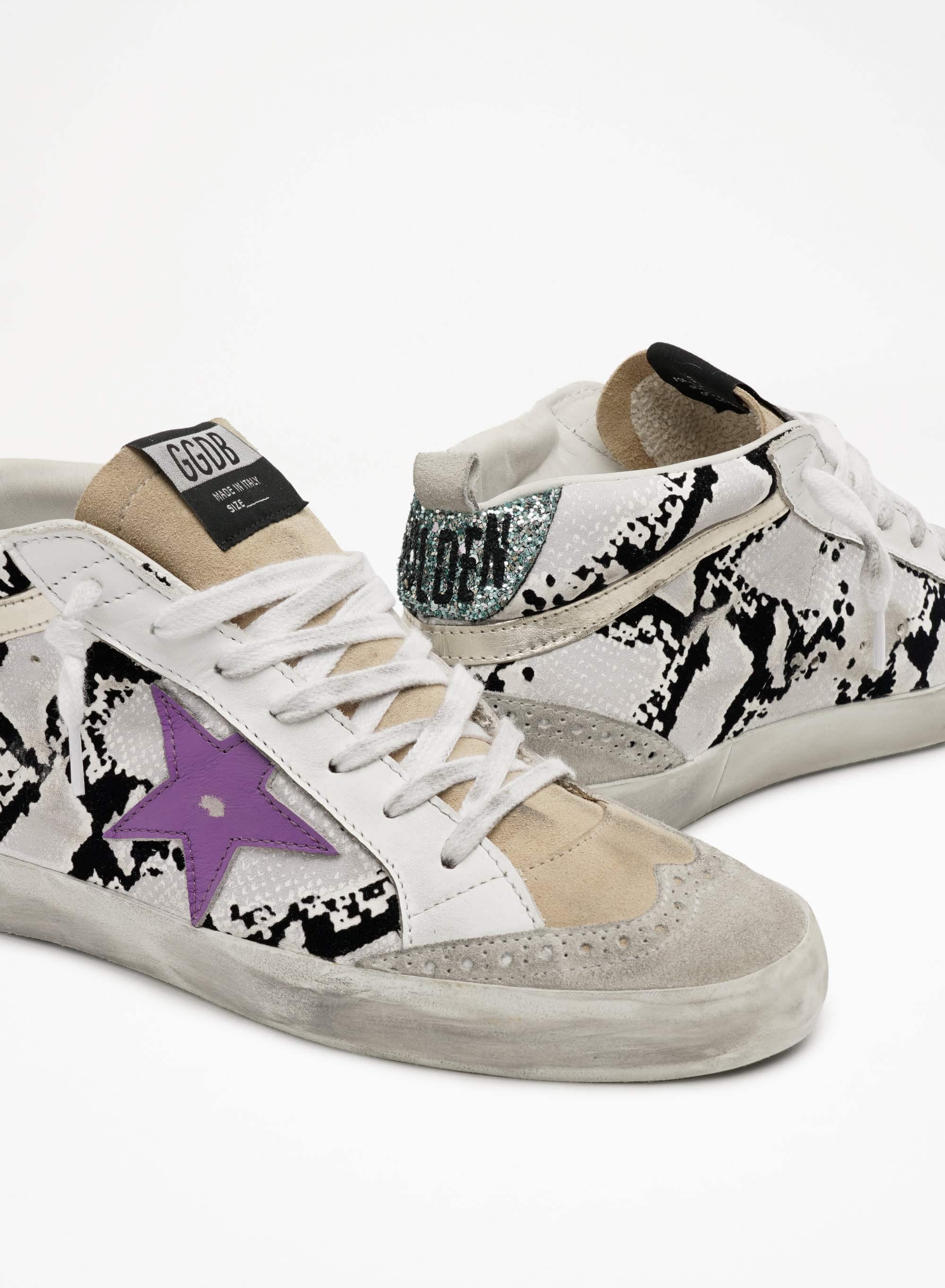 Women | Mid Star Sneakers Snake Print Leather with Purple Star | Grey Phyton x Ice x Cappuccino x Purple x Platinum - Image 4