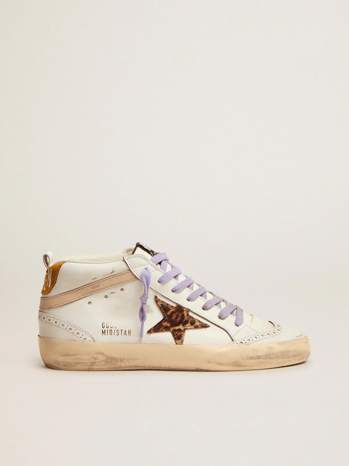 Women | Mid Star Sneakers with Pony Skin Star & Orange Heel Tab | White x Beige Brown Leo x Beige x Light Orange - Image 6