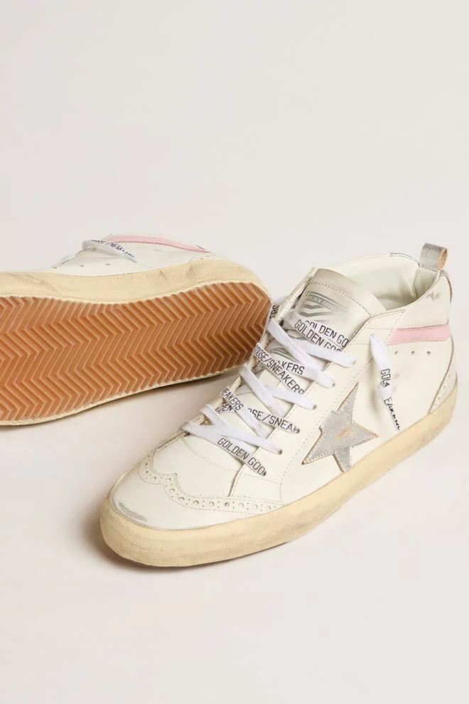 Women | Mid-Star White Nappa with Silver Star & Heel Tab | White x Silver x Pink