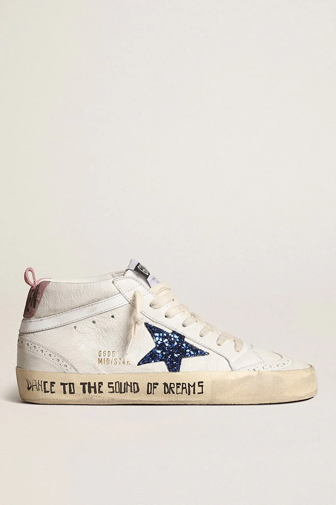 Women | Mid Star with Blue Glitter Star & Pink Suede Heel Tab | White x Blue x Pink - Image 6