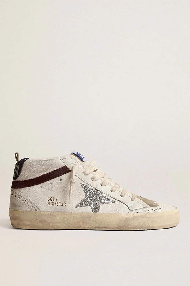 Women | Mid Star with Silver Glitter Star & Dark Blue Suede Heel Tab | White x Silver x Wine x Medieval Blue - Image 3