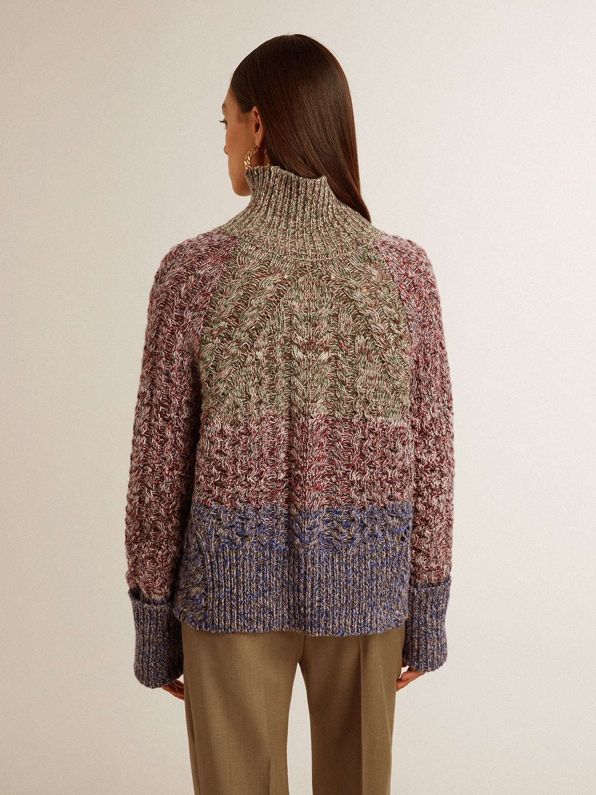 Women | Multicolored High Neck Sweater with Mouliné Yarn | Multicolor x Green x Blue - Image 10