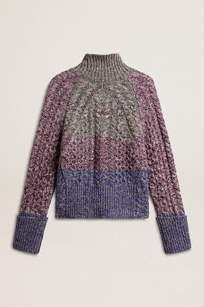 Women | Multicolored High Neck Sweater with Mouliné Yarn | Multicolor x Green x Blue - Image 8