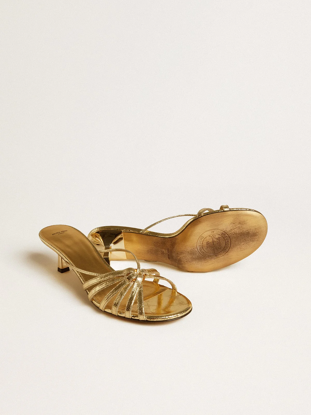 Women | Nico Kitten Heel Sandals Metallic Gold Leather | Gold - Image 3