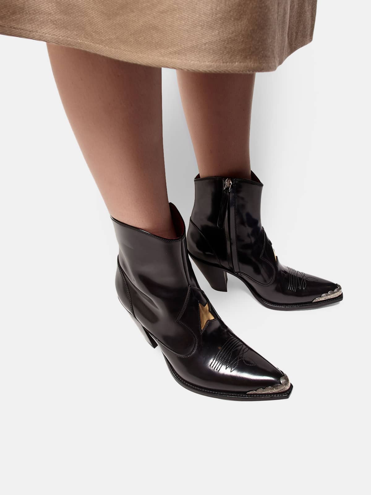 Women | Nora Ankle Boots Glossy Leather with A Gold Star & Metal Plate - Image 5