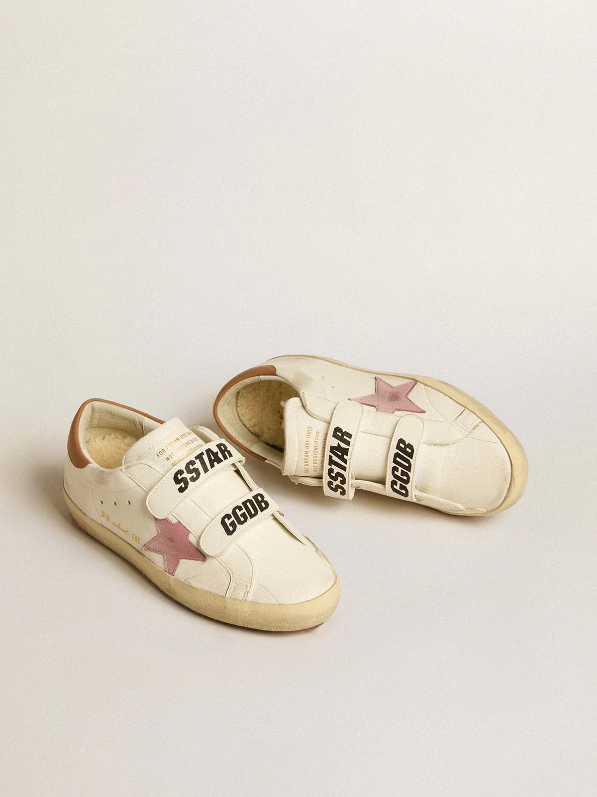 Women | Old School Nappa Leather with Pink Leather Star & Beige Shearling Lining | White x Pink x Light Brown - Image 5