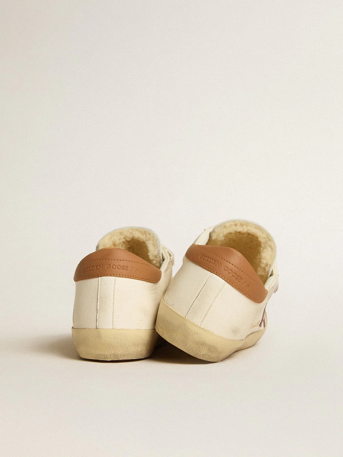 Women | Old School Nappa Leather with Pink Leather Star & Beige Shearling Lining | White x Pink x Light Brown - Image 7