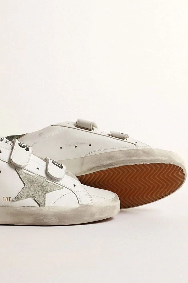 Women | Old School Sneakers White Leather with Suede Star & Emerald Green Heel | White x Ice x Emerald Green - Image 2