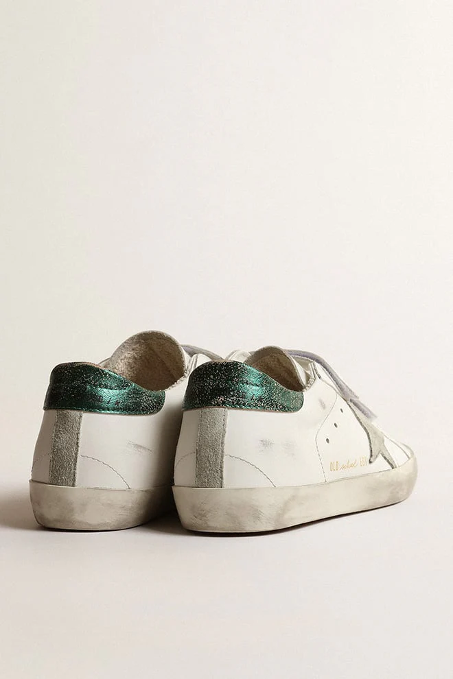 Women | Old School Sneakers White Leather with Suede Star & Emerald Green Heel | White x Ice x Emerald Green - Image 3