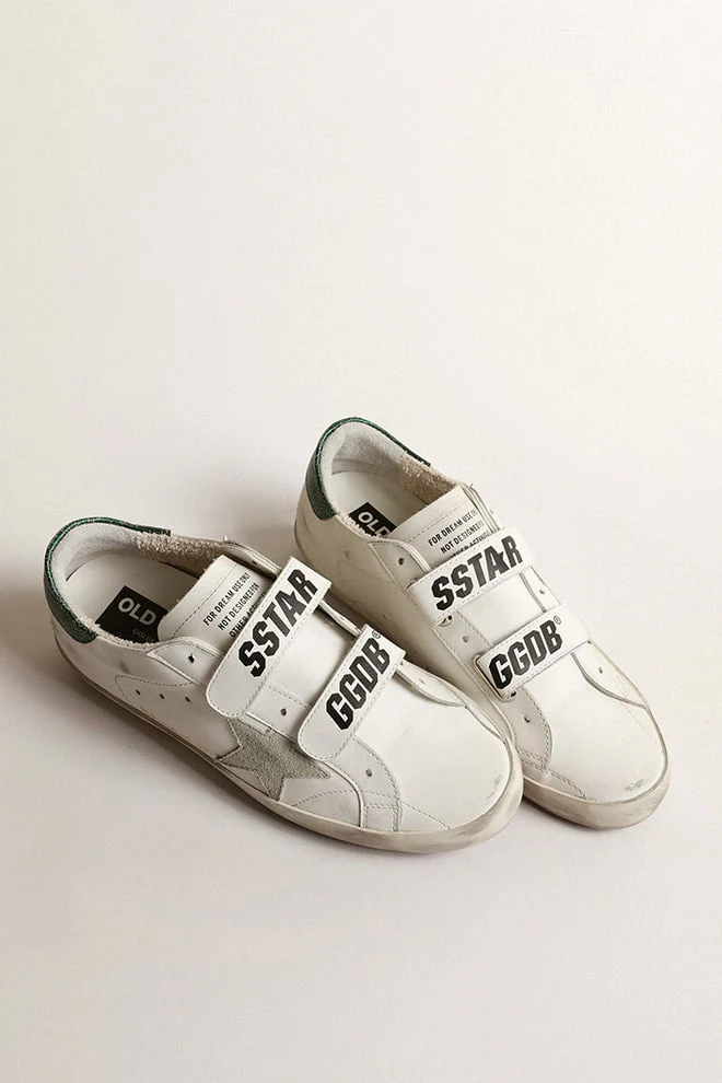 Women | Old School Sneakers White Leather with Suede Star & Emerald Green Heel | White x Ice x Emerald Green - Image 4
