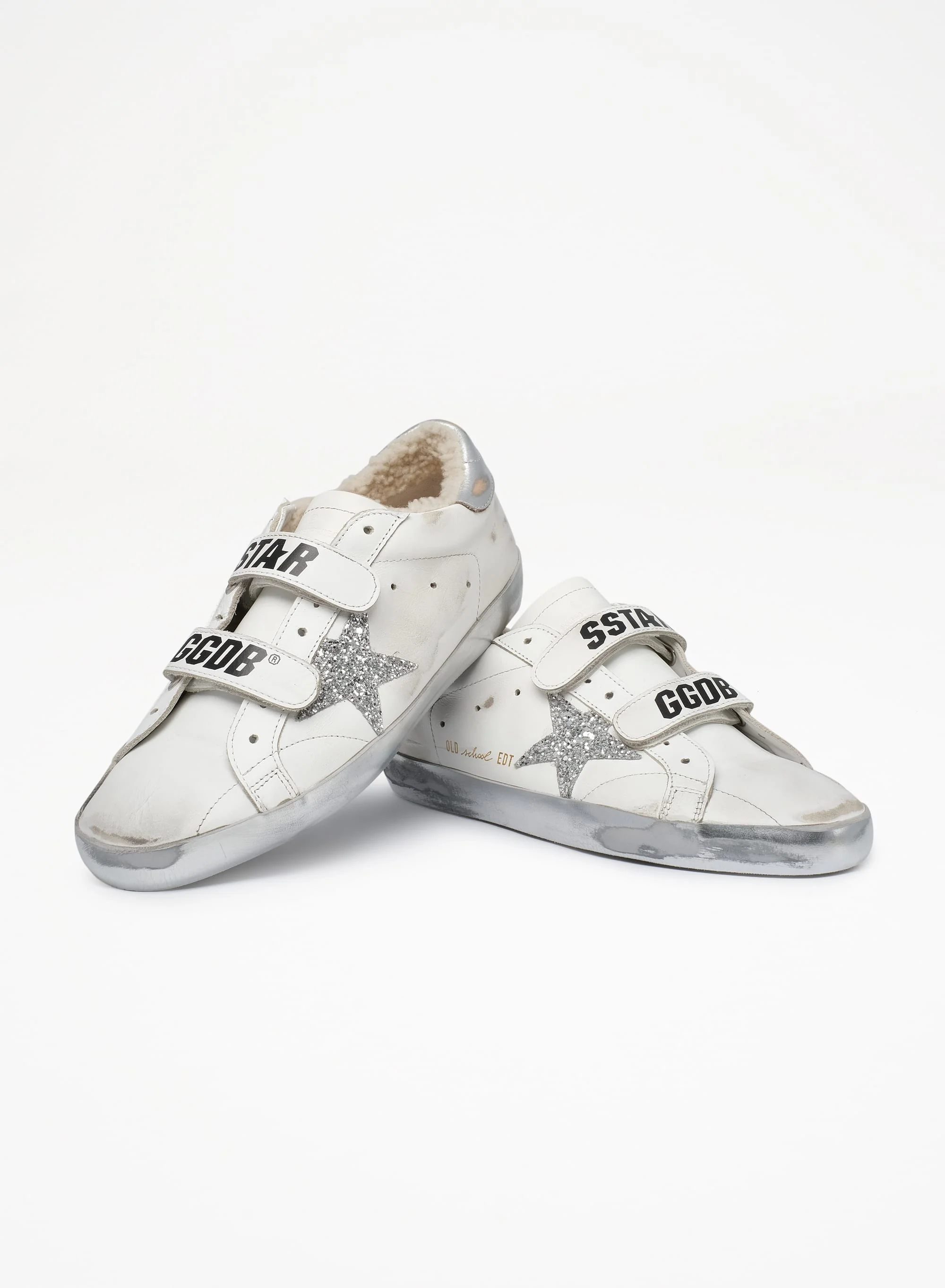 Women | Old School Sneakers with Shearling Lining & Glittering Star | White x Silver x Beige - Image 5