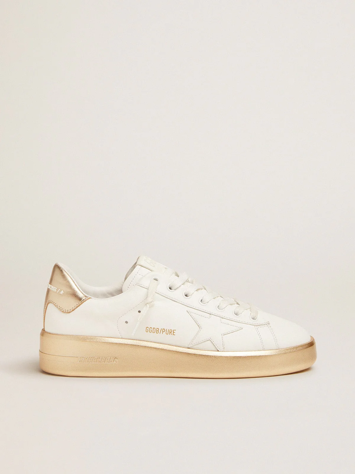Women | Purestar Sneakers Leather with Foxing & Gold Laminated Leather Heel Tab | Optic White x Platinum - Image 8