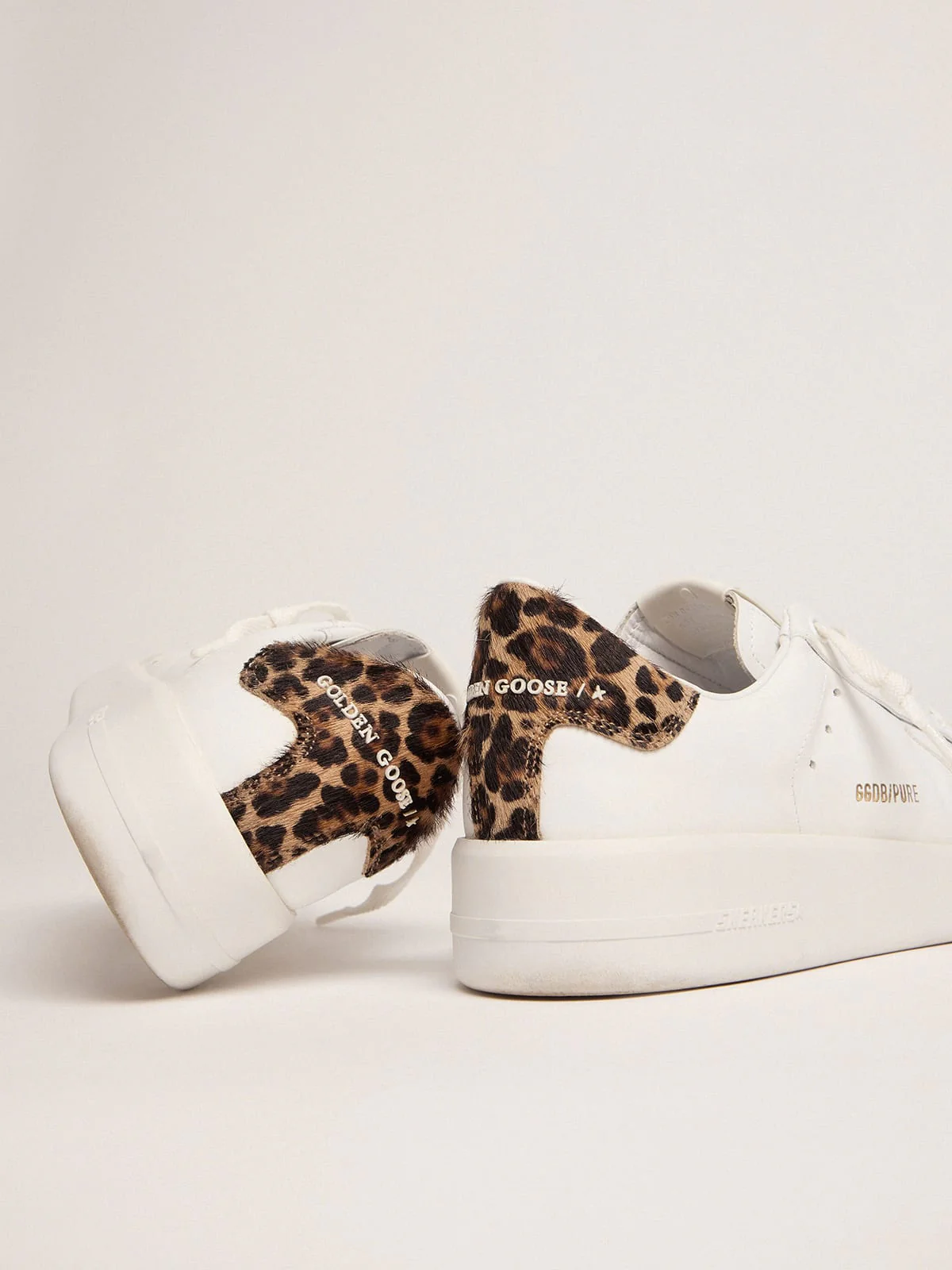 Women | Purestar Sneakers with Leopard-Print Heel Tab | White x Brown Leo - Image 2