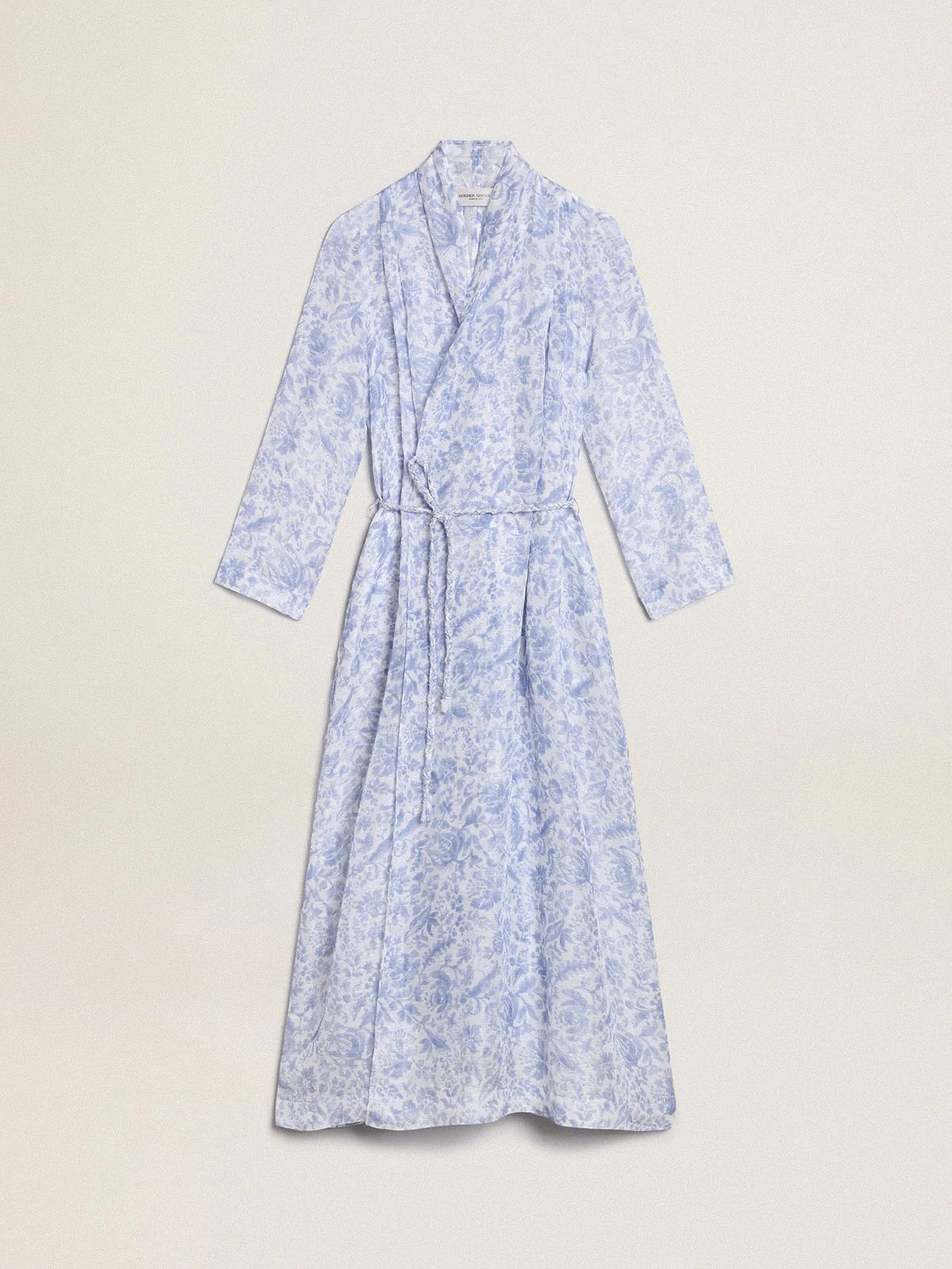 Women | Resort Collection Linen Blend Kaftan Dress with Mediterranean Blue Print | Mediterranian Blue - Image 8