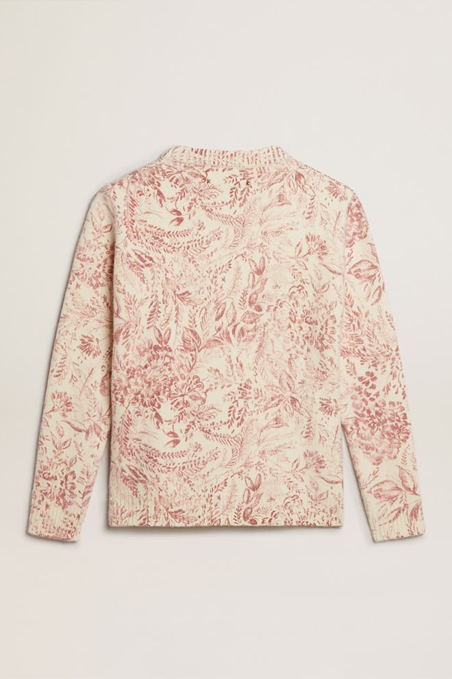 Women | Round-Neck Sweater Wool with All-Over Toile De Jouy Pattern | Heritage White x Haute Red - Image 3