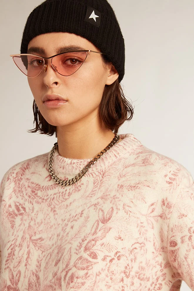 Women | Round-Neck Sweater Wool with All-Over Toile De Jouy Pattern | Heritage White x Haute Red - Image 8
