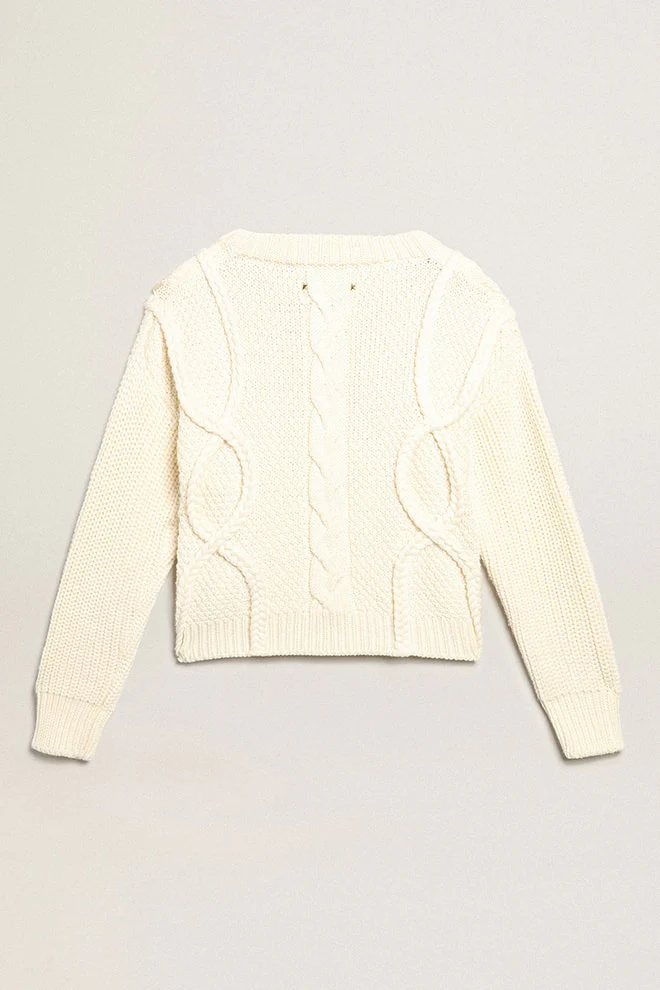 Women | Round-Neck Sweater Wool with Braided Motif | Natural White - Image 11