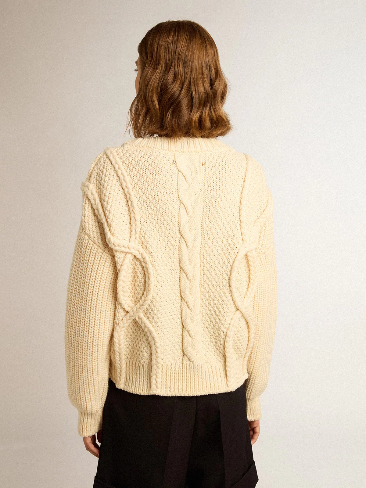 Women | Round-Neck Sweater Wool with Braided Motif | Natural White - Image 2