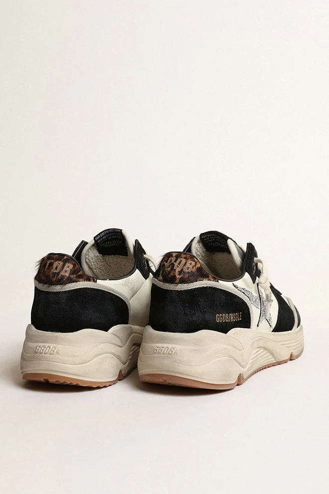 Women | Running Sole Black & White with Beige Brown Leo Heel Tab | Black x Beige x Beige Brown Black