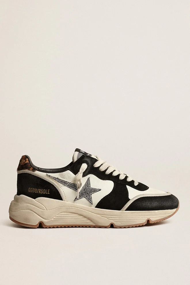 Women | Running Sole Black & White with Beige Brown Leo Heel Tab | Black x Beige x Beige Brown Black - Image 3