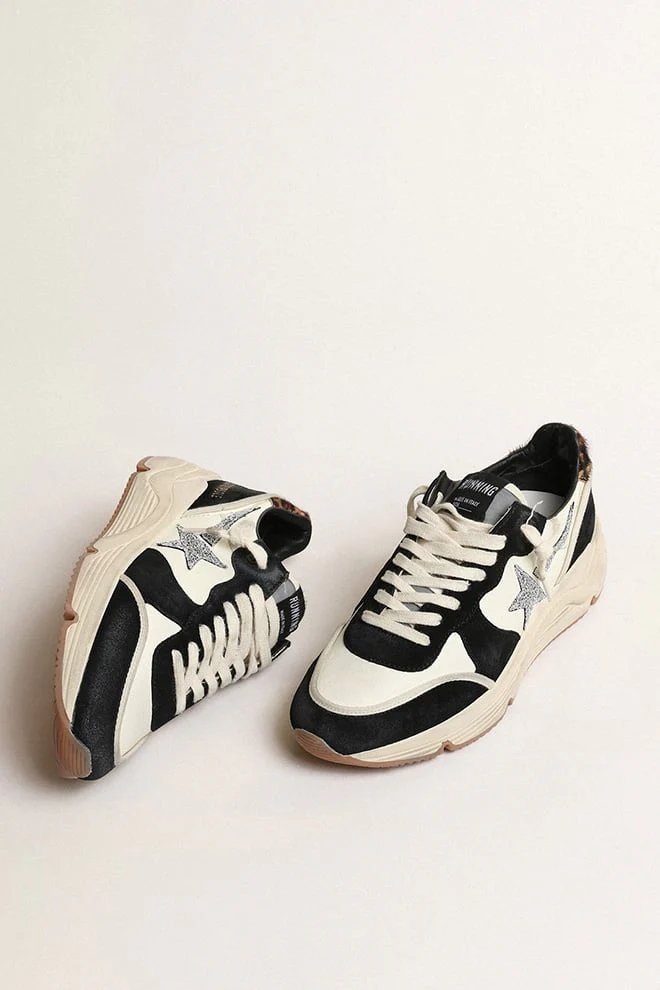 Women | Running Sole Black & White with Beige Brown Leo Heel Tab | Black x Beige x Beige Brown Black - Image 6