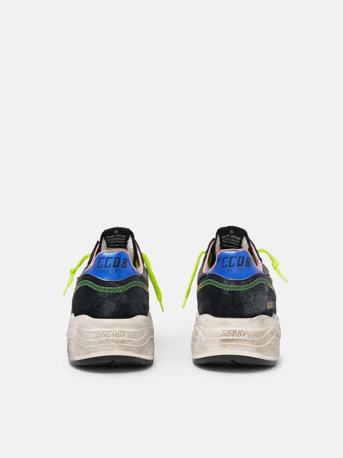 Women | Running Sole Black Sneakers with Silver Star & Rainbow Details | Black x Silver x Blue x Rainbow - Image 5