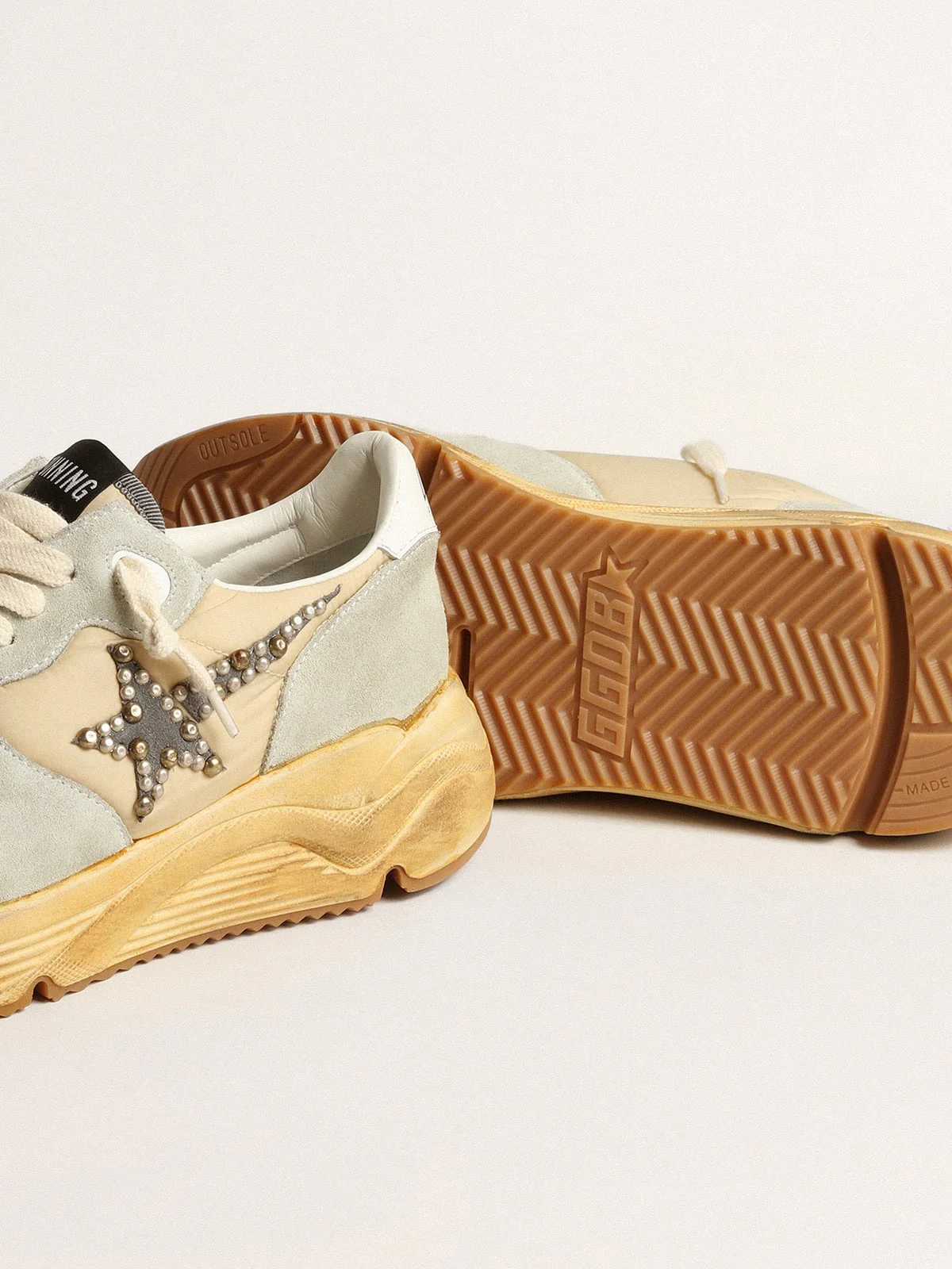 Women | Running Sole Ice Gray with Studded Suede Star | Cream x Ice x White