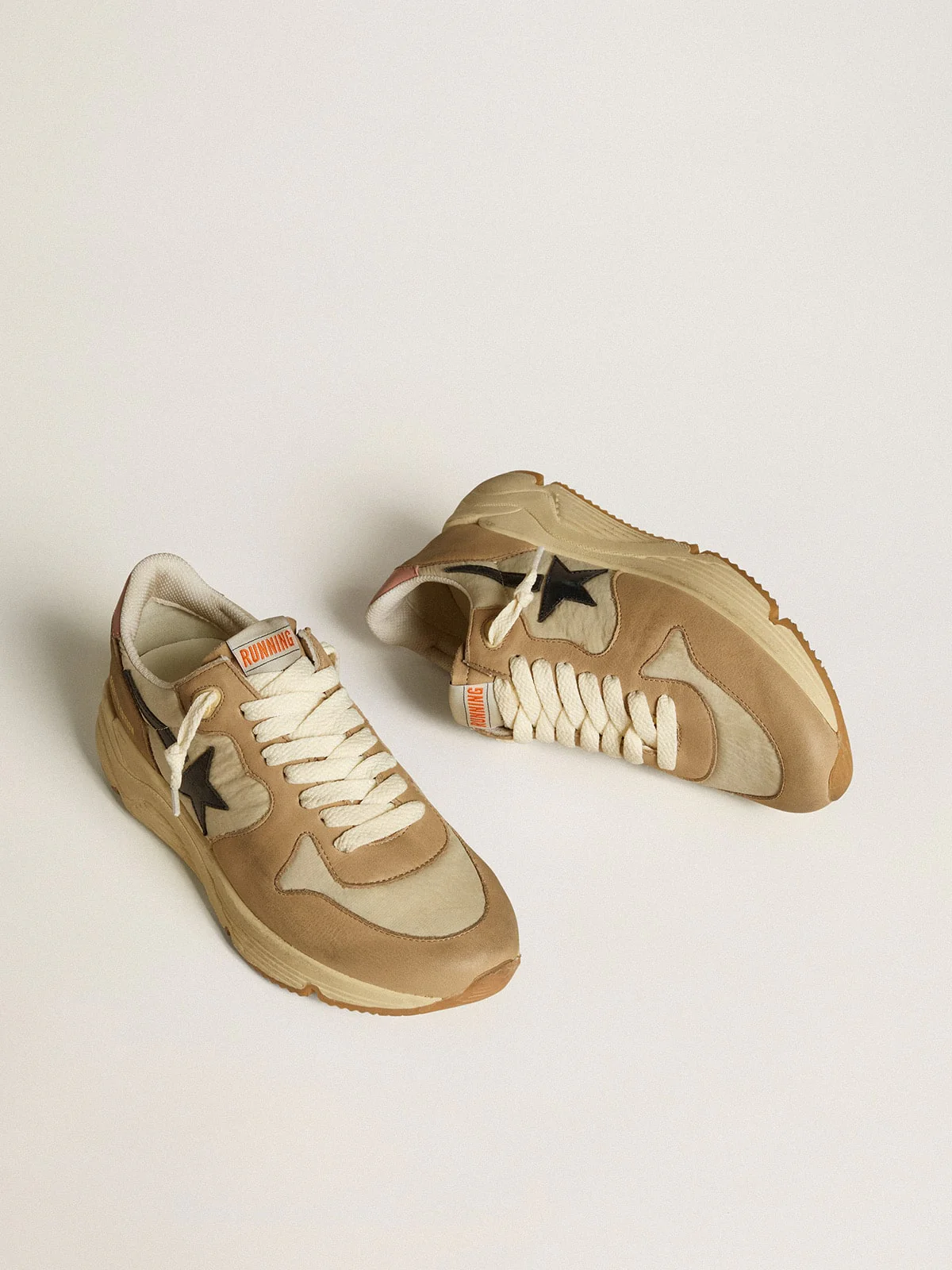 Women | Running Sole Ltd Nylon & Nubuck with Leather Star & Heel Tab | Marble x Sand x Dark Blue x Pink - Image 2