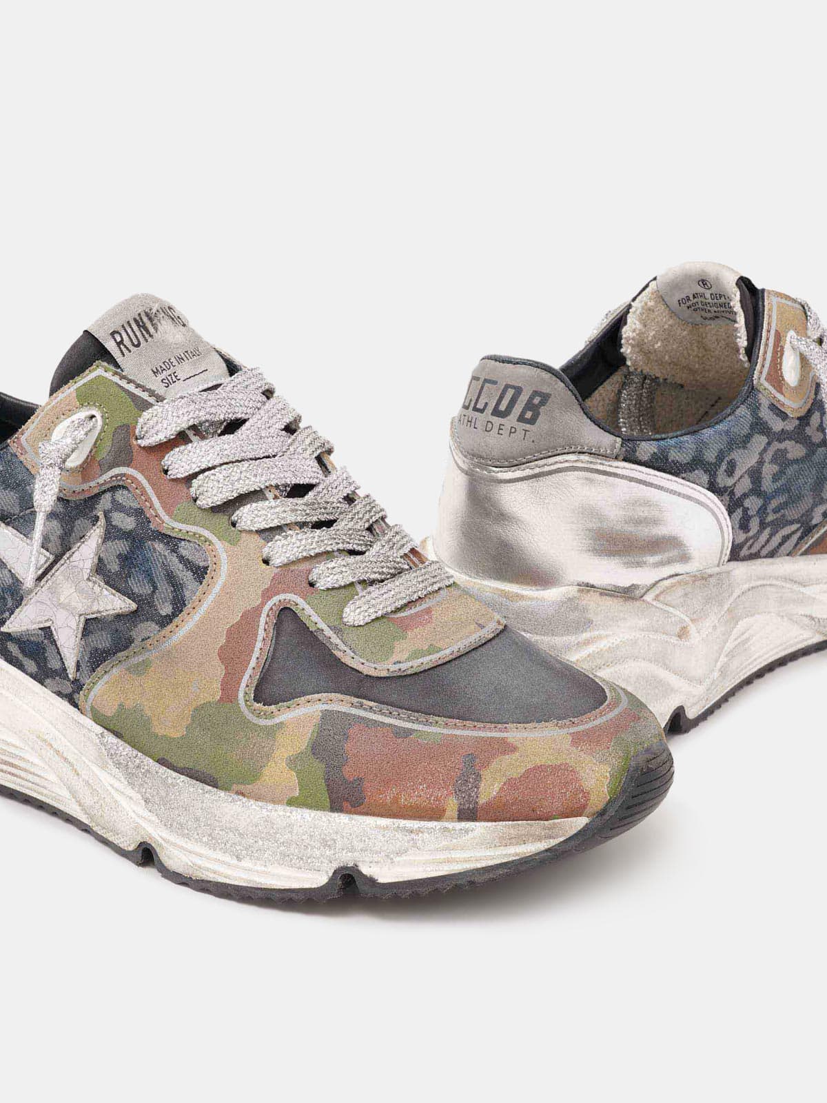 Women | Running Sole Sneakers Leopard & Mimetic Print with Laminated Silver Star | Indaco Reflex Leo x Camouflage x Black x Silver - Image 3