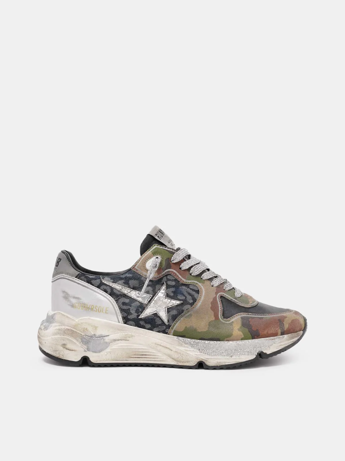 Women | Running Sole Sneakers Leopard & Mimetic Print with Laminated Silver Star | Indaco Reflex Leo x Camouflage x Black x Silver - Image 5