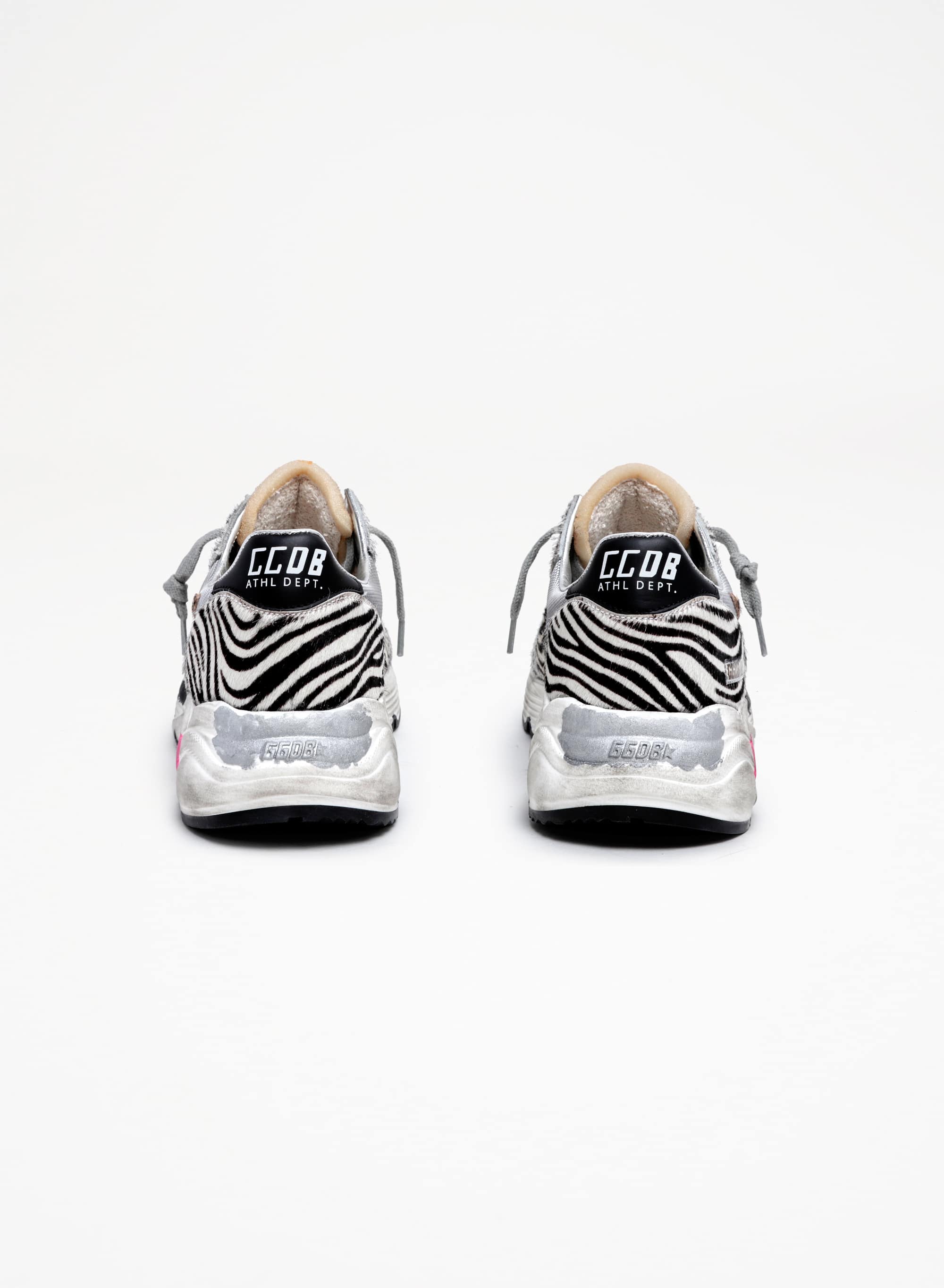 Women | Running Sole Sneakers Mesh & Animal-Print Pony Skin | Light Grey x White Black x Leo - Image 6