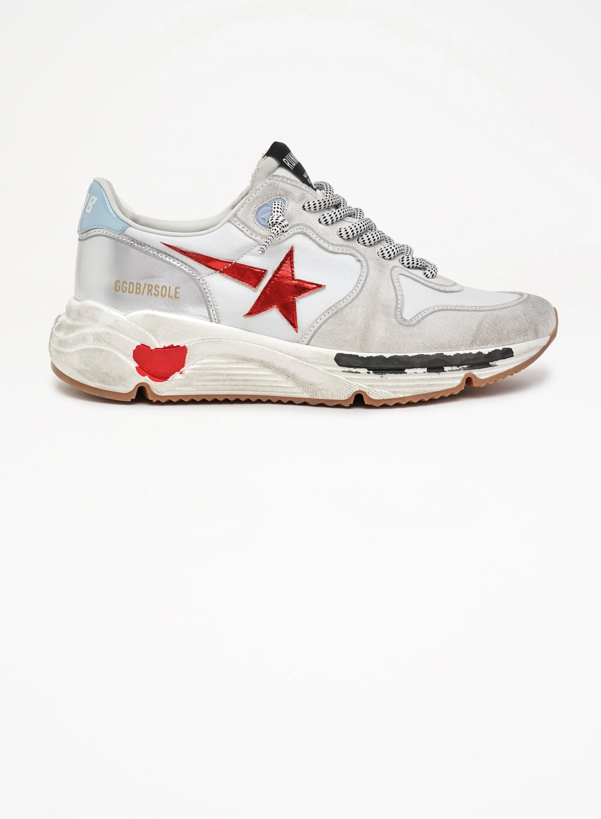 Women | Running Sole Sneakers Nylon & Suede with Red Laminated Leather Star | White x Optic White x Red x Blue Sky - Image 5