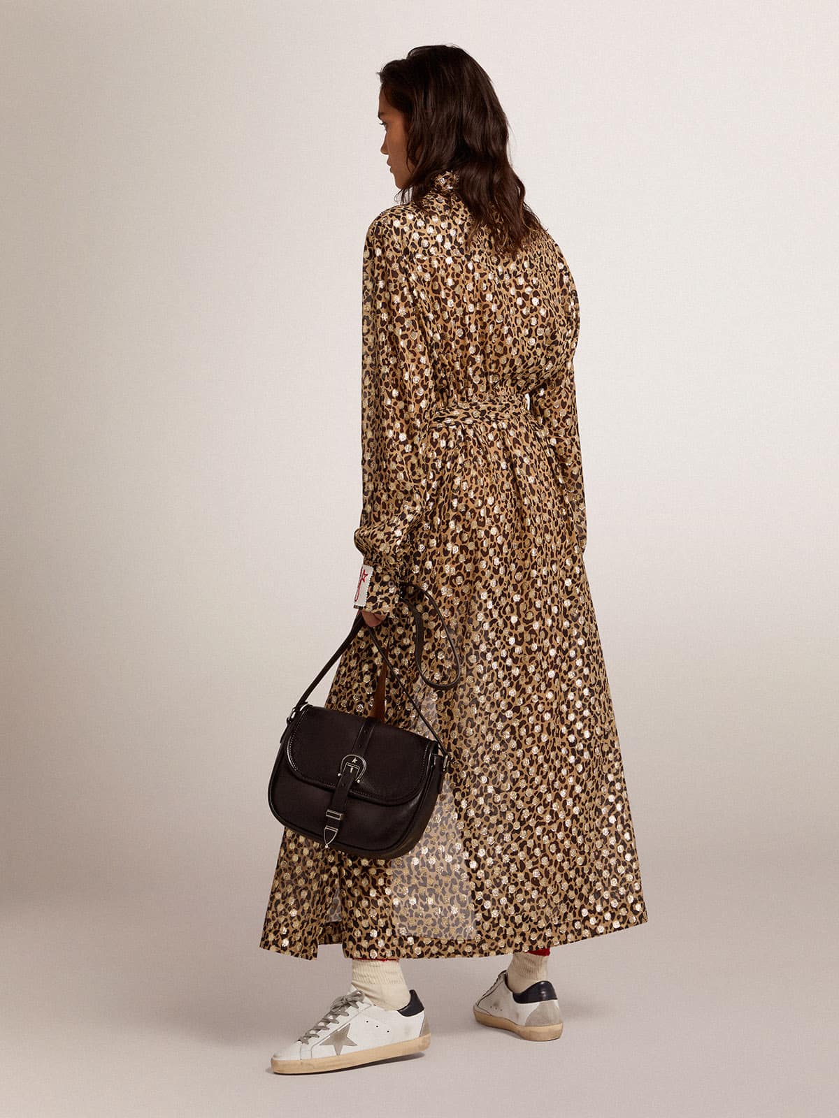 Women | Shirt Dress with Animal Print & Gold Fil Coupé | Tannin x Black x Gold