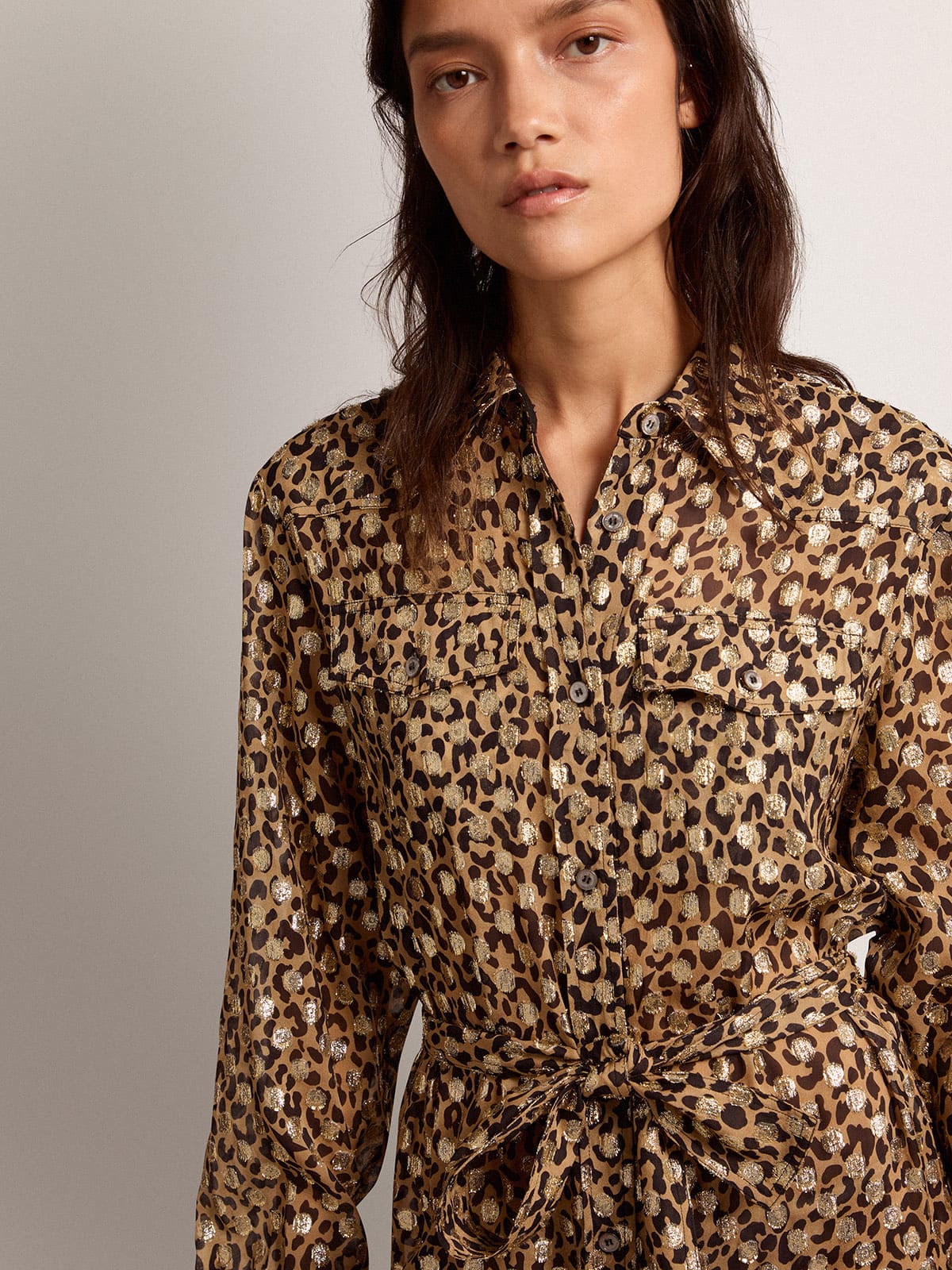 Women | Shirt Dress with Animal Print & Gold Fil Coupé | Tannin x Black x Gold - Image 11
