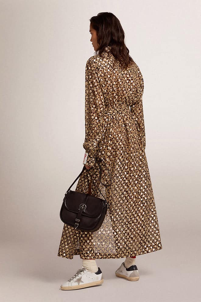 Women | Shirt Dress with Animal Print & Gold Fil Coupé | Tannin x Black x Gold - Image 4