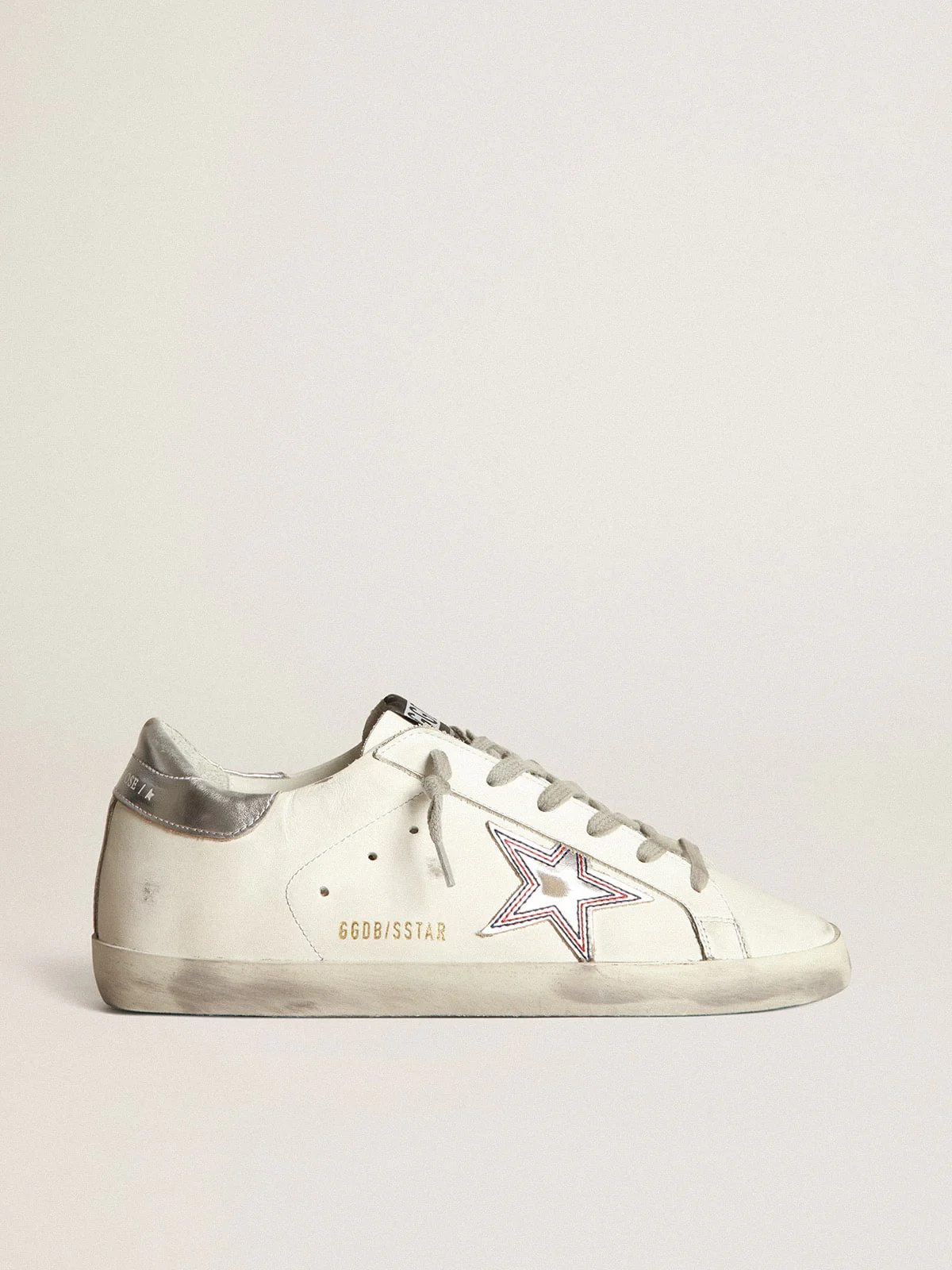 Women | Silver Star Super-Star Sneakers with Contrasting Stitching | White x Silver x Red Blue - Image 7