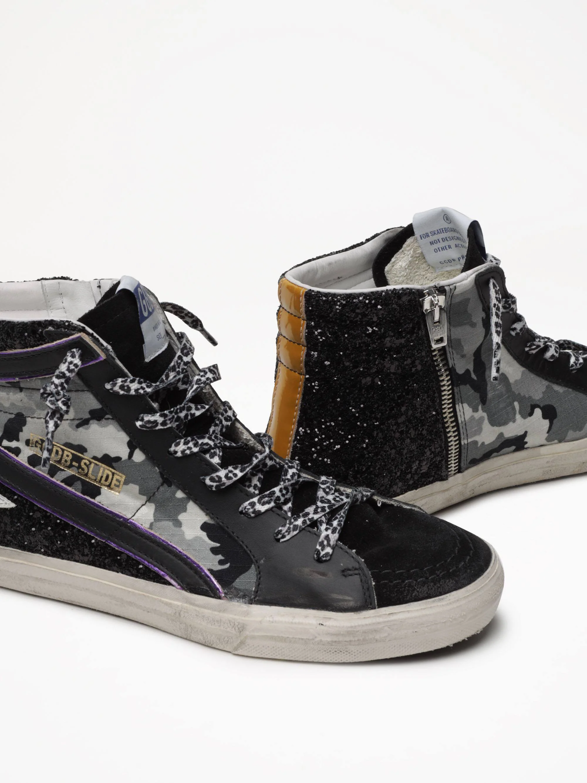 Women | Slide Leopard Ripstop & Glitter Upper Leather Star | Black Camouglage x Black x White x Gold