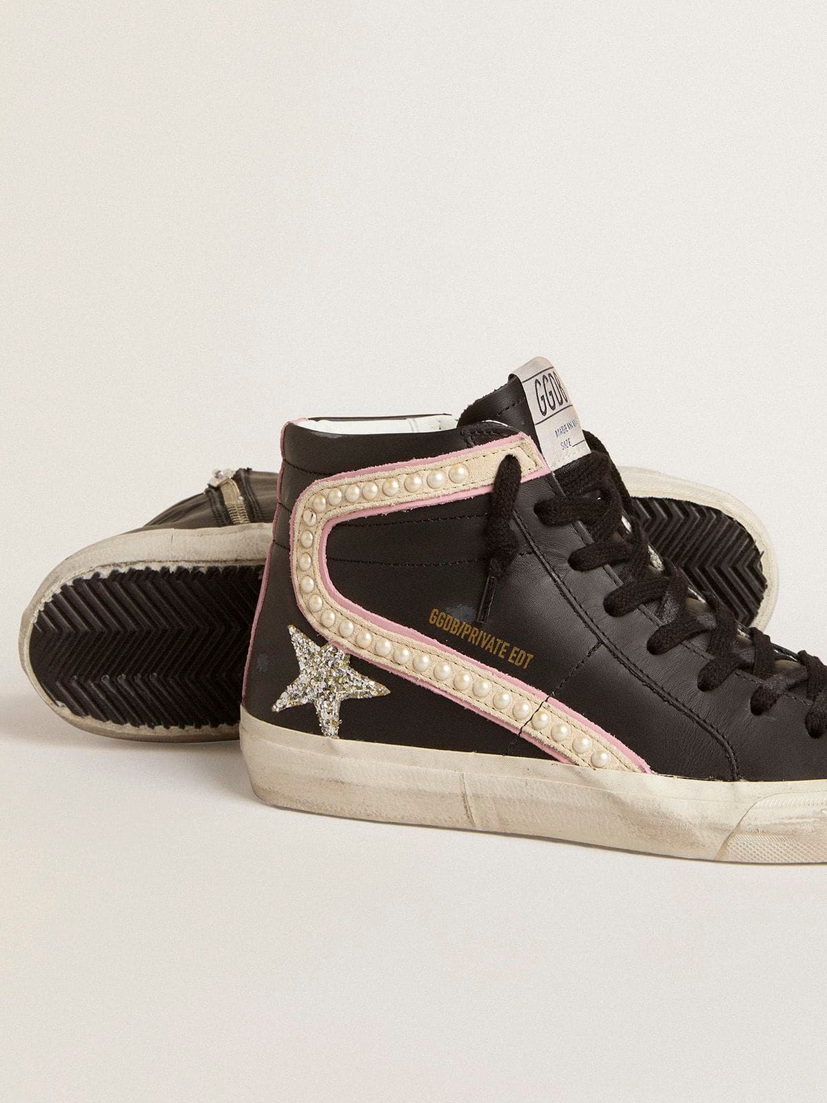 Women | Slide Ltd with Platinum Glitter Star & Suede Flash with Pearls | Black x Platinum x Beige x Antique Pink - Image 4