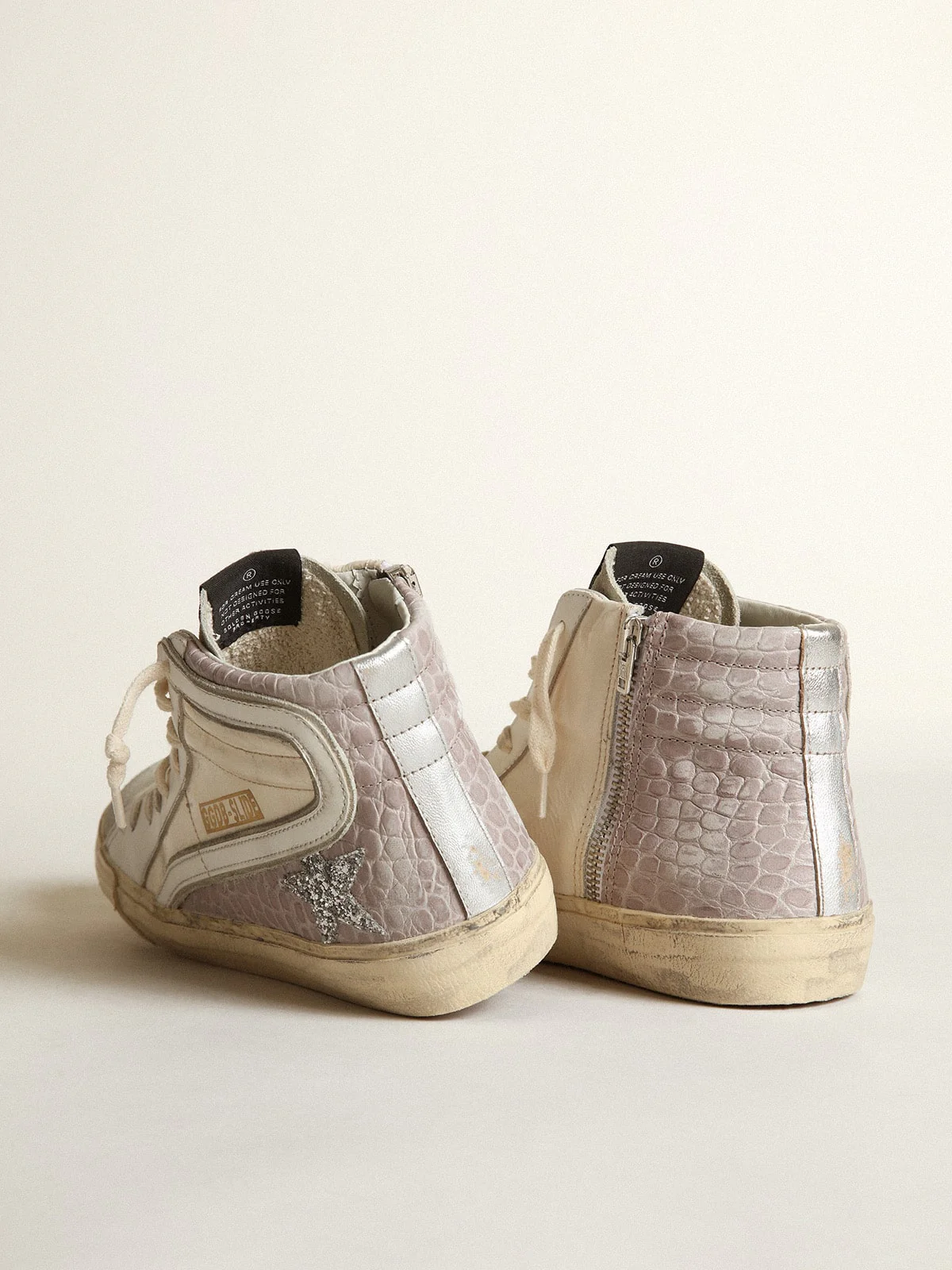 Women | Slide Naplak & Croc-Print Leather with Glitter Star & White Flash | Cream x Dust Pink x Ice x Silver x White - Image 4
