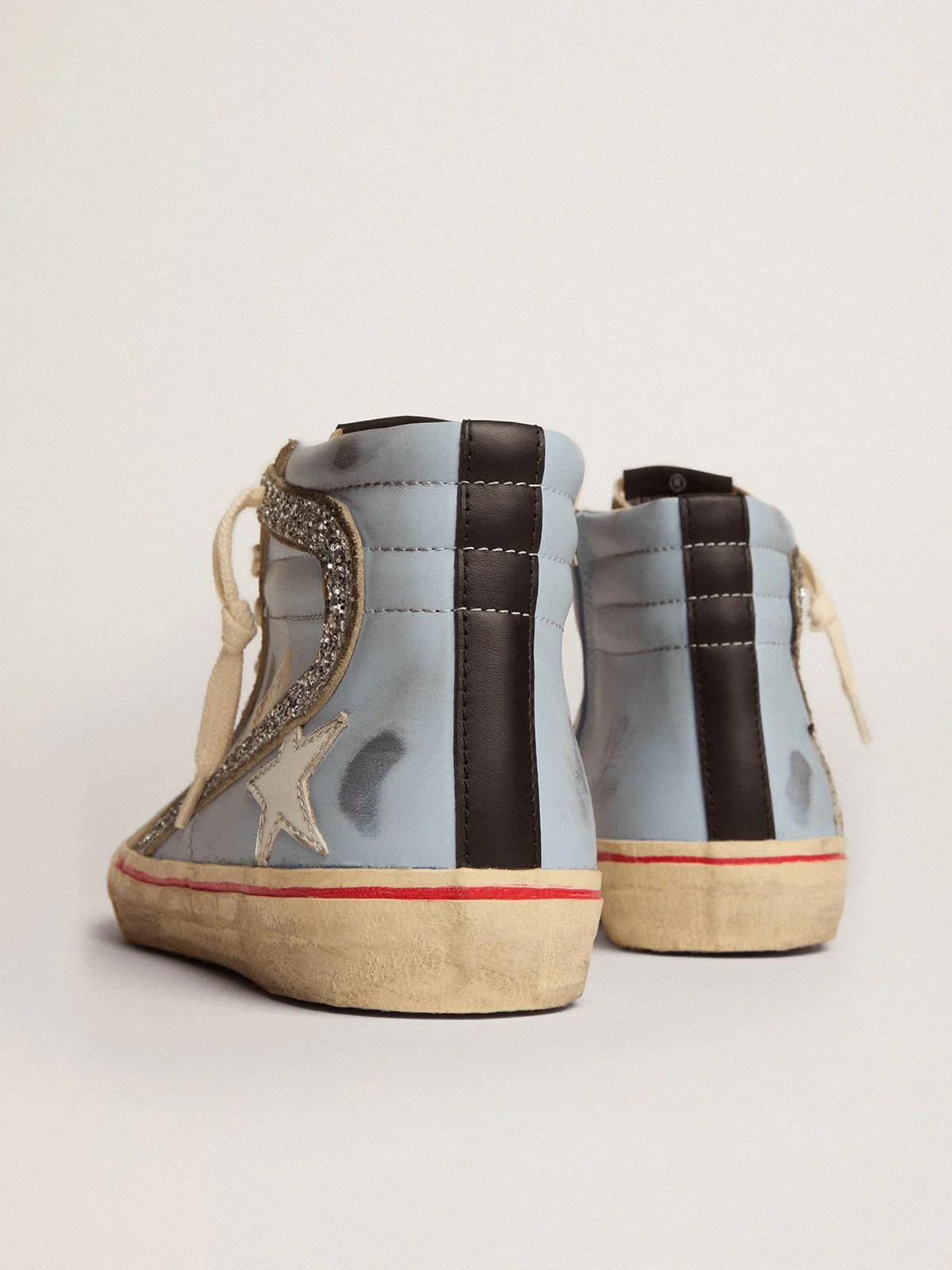 Women | Slide Powder Blue Leather with Dove Gray Suede Tongue | Powder Blue x Taupe x White x Silver - Image 2